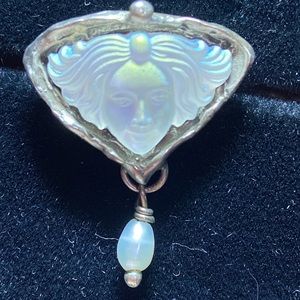 Antique Art Nouveau style satin glass lady face earrings